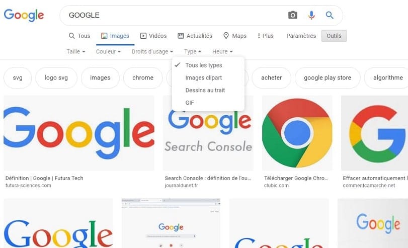 Comment trouver un type d'image sur Google ?