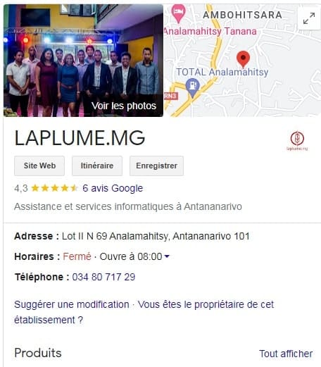 Google My Business Laplume.mg Société
