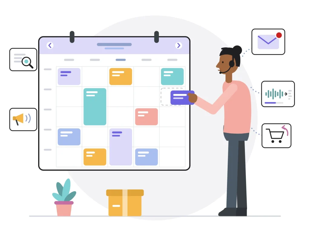 Assistante virtuelle à distance qui organise l'agenda de son client et gère e-mails, transcriptions, recherches, webmarketing et service après-vente