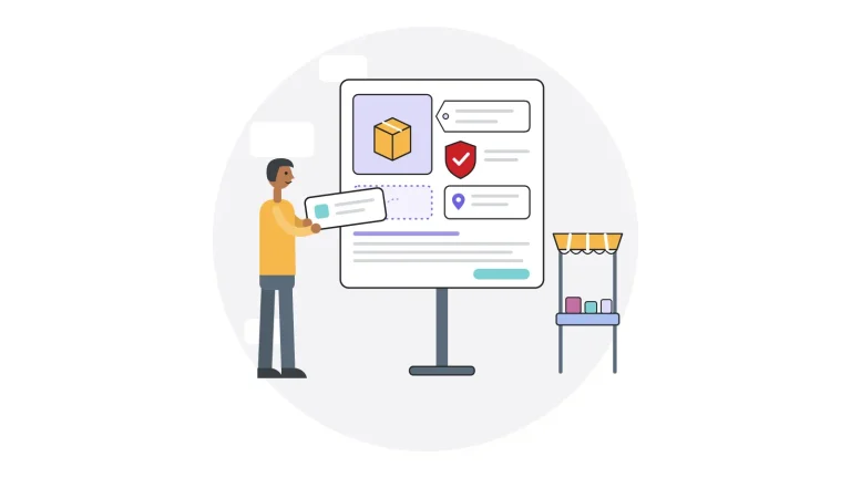 Vendeuse en ligne complétant une fiche produit avec la carte de conformité manquante