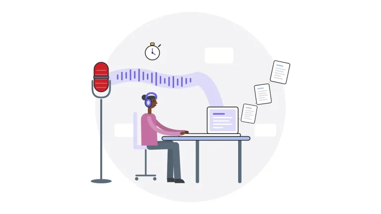 Transcripteur au casque transformant une onde sonore en pages de texte