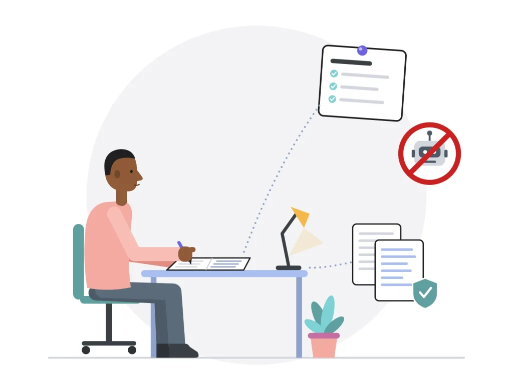 Rédacteur écrivant à la main à son bureau, sans intelligence artificielle générative brute, dans le respect du brief, avec relecture et contrôle anti-plagiat
